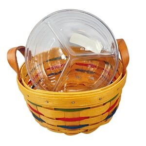 Longaberger 1999 Woven Traditions BUTTON BASKET Divided Protector Green Blue Red
